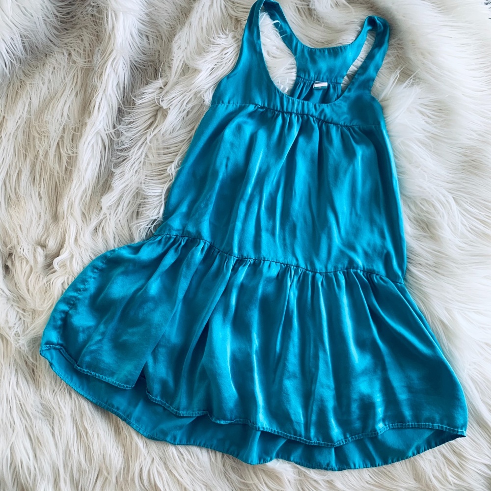 Aqua Silk Turquoise Baby Doll Dress